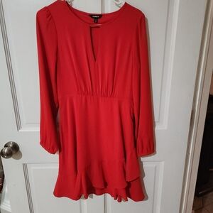 Express Vibrant Red Blouse with Ruffle Hem